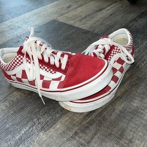 Red white checkered velvet Vans Shoes Athletic